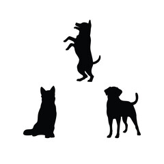 Three dog silhouettes in various poses against a showcasing canine behavior and breed diversity for petrelated designs and animalthemed projects