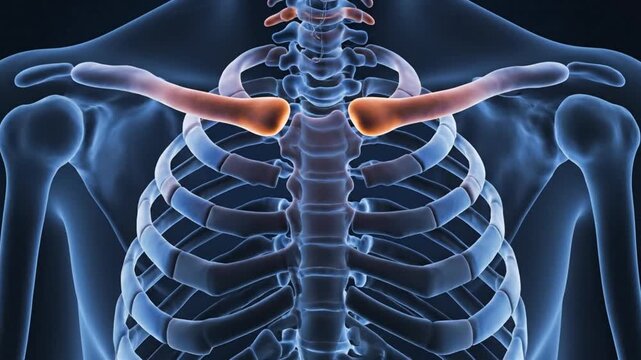 Human Rib Cage and Clavicle Anatomy Medical Xray Style Animation.