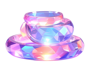 Stacked Pastel Crystal Rings with Soft Glow and Shadow Play, Abstract Arrangement, Isolated PNG