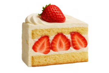 Strawberry shortcake slice with fresh strawberries and vanilla cream filling, sweet dessert pastry