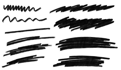 Hand-Drawn Black Marker Scribbles and Brush Strokes Set