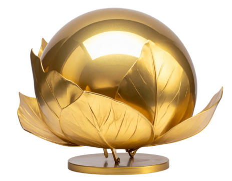  Angled Golden Leaf Orb Stand with Soft Shadow, Transparent Background - Powered by Adobe