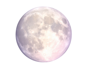 Side Perspective Floating Pastel Moon Orb with Ambient Halo, Transparent Background