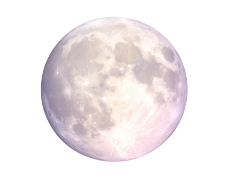 Side Perspective Floating Pastel Moon Orb with Ambient Halo, Transparent Background
