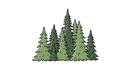 Obraz premium A cluster of stylized evergreen pine trees with varying heights.