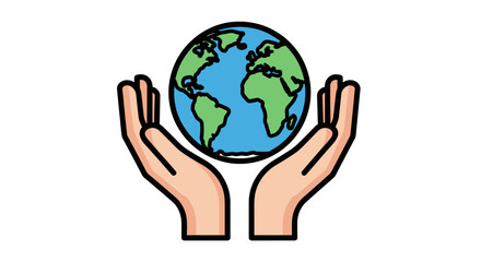 Cartoon Hands Holding Earth Globe Illustration Symbolizing Global Care.