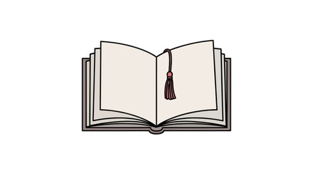 Open Book with Blank Pages and Tassel Bookmark Illustration.