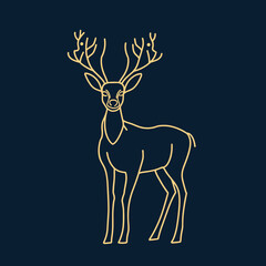 Vector Christmas image of a golden deer on a dark background, festive, elegant