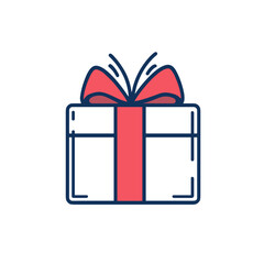 Gift box outline with red bow, minimalist line art, without background