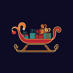 New Year themed vector of Santa's sleigh with gifts, dark night background
