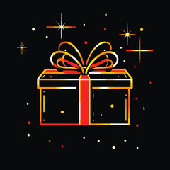 Vector image of a gift box with ribbons on a festive background