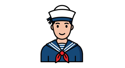 Cartoon Sailor with White Hat and Blue Uniform Red Scarf.