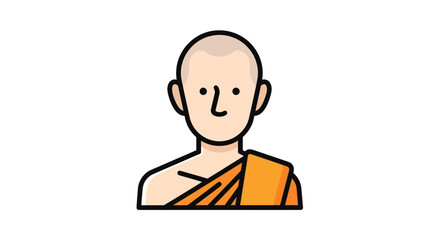 Cartoon Illustration of a Bald Monk in Orange Robes.
