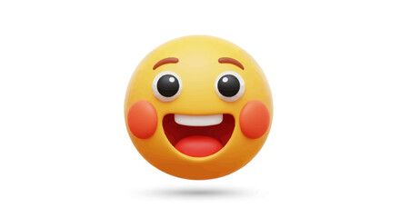 Fototapeta premium Cheerful Yellow Emoji with Wide Smile and Blushing Cheeks.