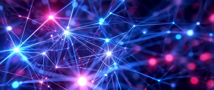 Abstract glowing network animation creating a visual connection of data flow and interlinked