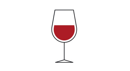 Minimalist Wine Glass Illustration with Red Wine.