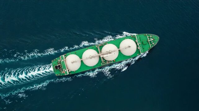 Aerial view of a large lng tanker ship sailing on the ocean