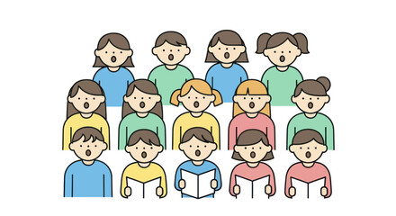 Diverse group of children singing together in a choir performance.