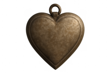 Vintage brass heart locket on transparent background representing love, romance, and memory