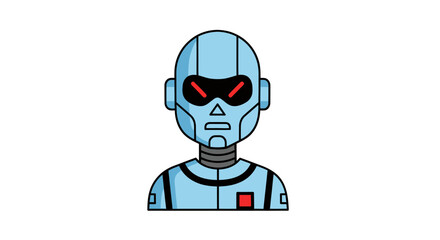 Cartoon Robot Bust with Glowing Red Eyes and Blue Metallic Finish.