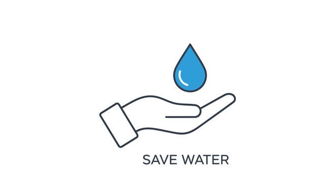 Hand holding a single blue water drop symbolizing conservation.