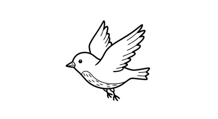 Simple Line Drawing of a Small Bird in Flight.