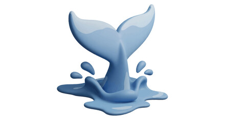3D Rendered Light Blue Whale Tail Splashing Water.