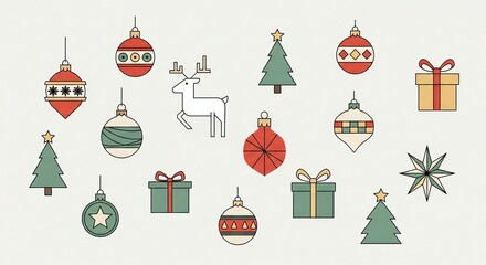 minimal line art christmas elements set