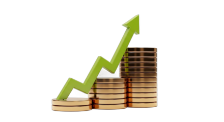 Financial success and economic growth symbolized by rising coin stacks. PNG Transparent