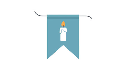 Blue Pennant Banner Featuring a Stylized White Candle with Orange Flame.