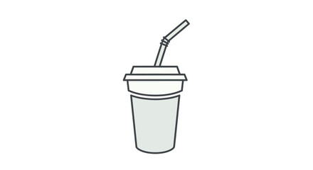 Simple Line Art Illustration of a Disposable Drink Cup with Straw.