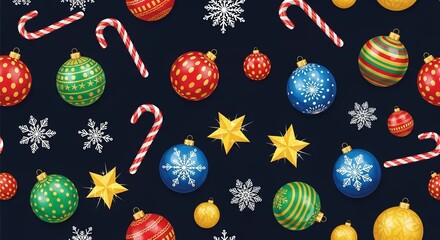 vibrant 3D christmas ornaments seamless pattern