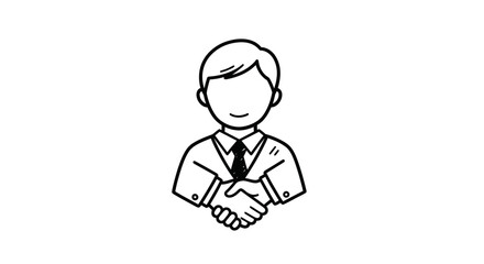 Handshake illustration of a businessman in a suit and tie.