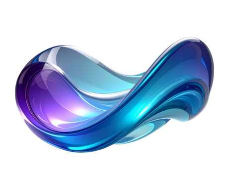 Floating Crystal Wave Sculpture with Gradient Light, Angled Side View, Isolated on Transparent Background