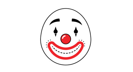 Classic White Clown Face Illustration with Red Nose and Wide Smile.
