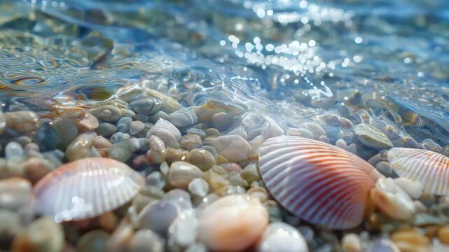 Crystal-clear waters and seashells on a blue beach