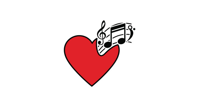Red Heart with Musical Notes Illustration Love of Music Concept.