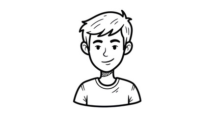Cartoon Illustration of a Young Man with Short Hair and T-Shirt.