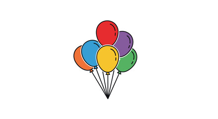 Colorful Bunch of Balloons with Black Outlines Party Decoration.