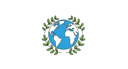 Stylized Earth Globe with Green Olive Branches Peace Symbol.