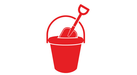 Red Bucket with Shovel: Simple Childhood Icon.