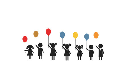 Diverse group of children holding colorful balloons celebrating joyfully.