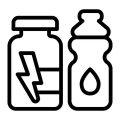 Water bottle and energy drink line icon, athlete diet food concept. Vector graphics. Protein drink jar for muscles mass sign on white background, style icon mobile or web design.