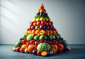 Vibrant fruit and vegetable christmas tree shape symbolizing healthy holidays and abundance