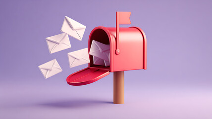 Overflowing Mailbox Delivery: 3D Rendering of Letters and Correspondence on a Soft Purple Backdrop