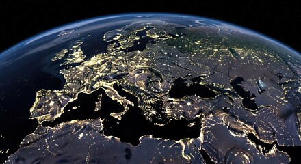 Europe at Night City Lights Across the Continent from Space