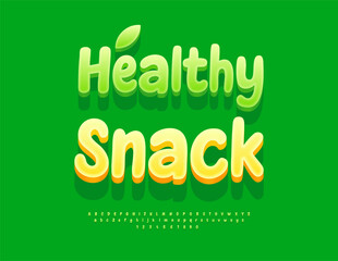 Vector Promo poster Healthy Snack. Eco Green Font. Artistic 3D Alphabet Letters and Numbers set.