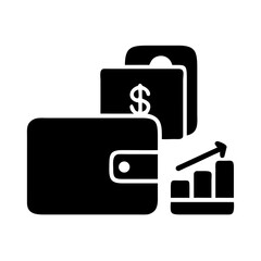 Wallet with money and financial growth chart graphic