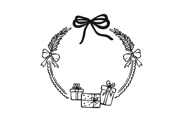 Hand-Drawn Circular Christmas Wreath with Gift Boxes and Bows SVG clipart Design