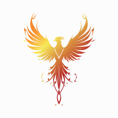 Abstract gradient phoenix logo with fiery wings symbolizing rebirth, power, and freedom on a white background.